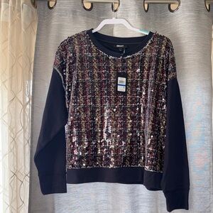 DKNY Black and Multicolor Sequin Top